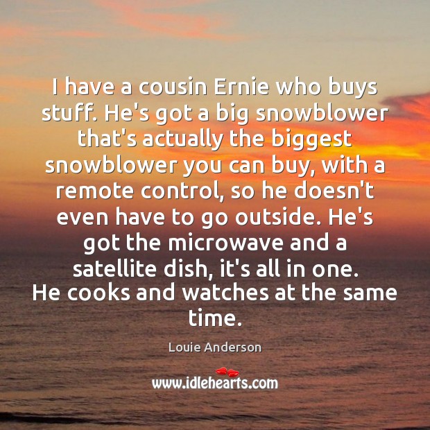 I have a cousin Ernie who buys stuff. He’s got a big Louie Anderson Picture Quote
