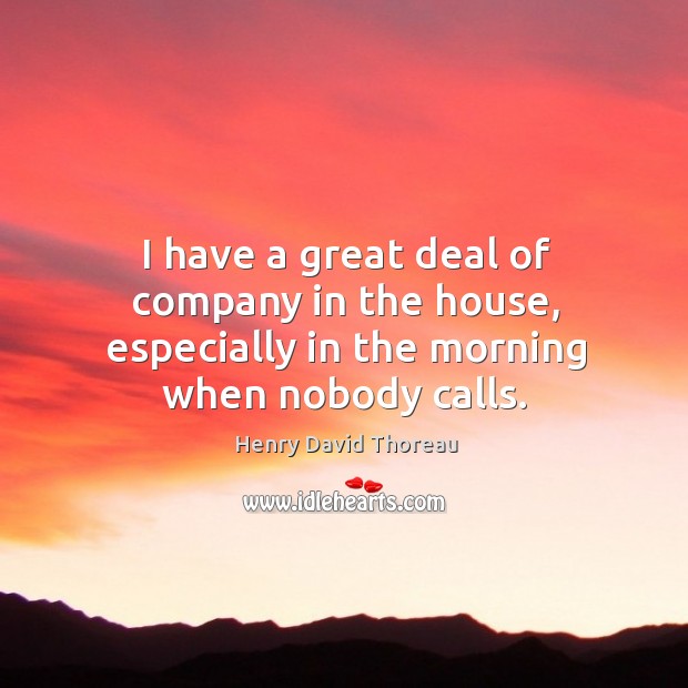 I have a great deal of company in the house, especially in the morning when nobody calls. Henry David Thoreau Picture Quote