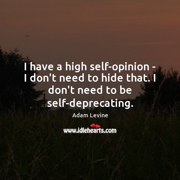 I have a high self-opinion – I don’t need to hide that. Adam Levine Picture Quote