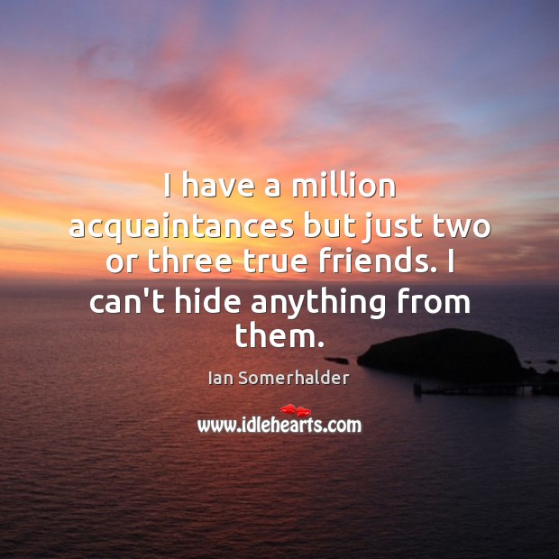 I have a million acquaintances but just two or three true friends. Ian Somerhalder Picture Quote