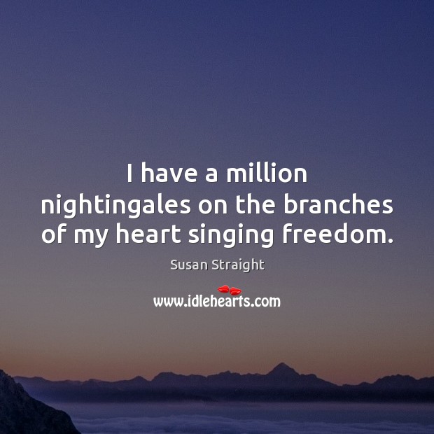 I have a million nightingales on the branches of my heart singing freedom. Susan Straight Picture Quote