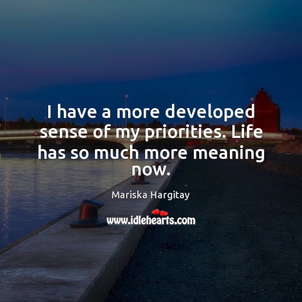 I have a more developed sense of my priorities. Life has so much more meaning now. Mariska Hargitay Picture Quote