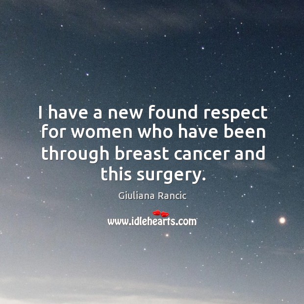 I have a new found respect for women who have been through breast cancer and this surgery. Giuliana Rancic Picture Quote