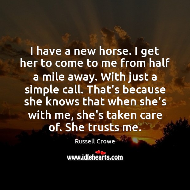 I have a new horse. I get her to come to me Russell Crowe Picture Quote