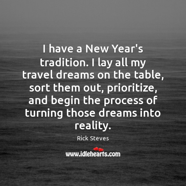 I have a New Year’s tradition. I lay all my travel dreams Rick Steves Picture Quote