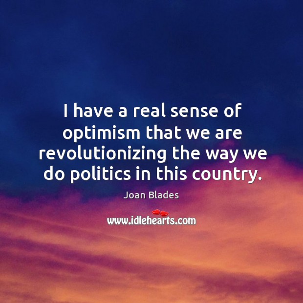 I have a real sense of optimism that we are revolutionizing the way we do politics in this country. Joan Blades Picture Quote