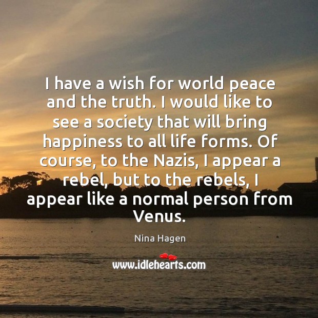 I have a wish for world peace and the truth. I would Nina Hagen Picture Quote