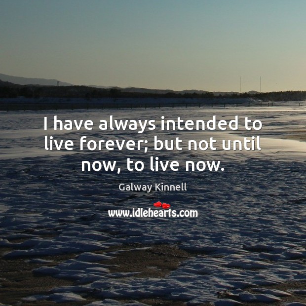 I have always intended to live forever; but not until now, to live now. Galway Kinnell Picture Quote