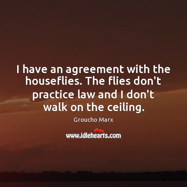 I have an agreement with the houseflies. The flies don’t practice law Groucho Marx Picture Quote