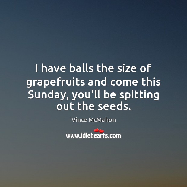 I have balls the size of grapefruits and come this Sunday, you’ll Vince McMahon Picture Quote