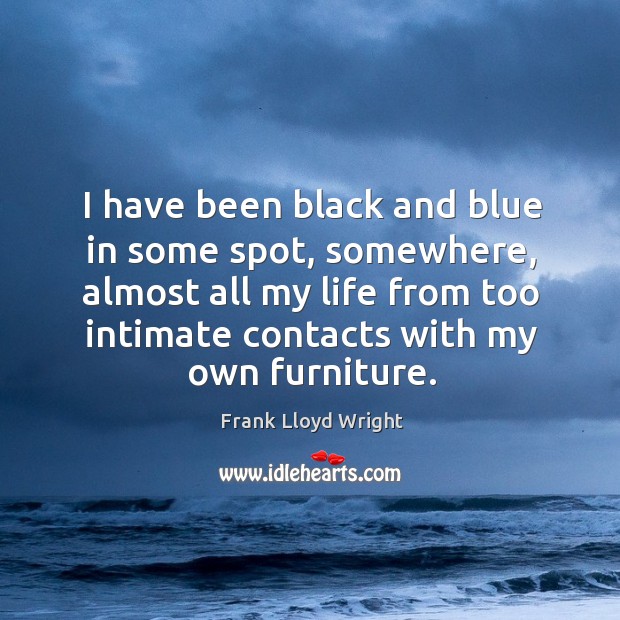 I have been black and blue in some spot, somewhere, almost all my life from too intimate contacts with my own furniture. Frank Lloyd Wright Picture Quote
