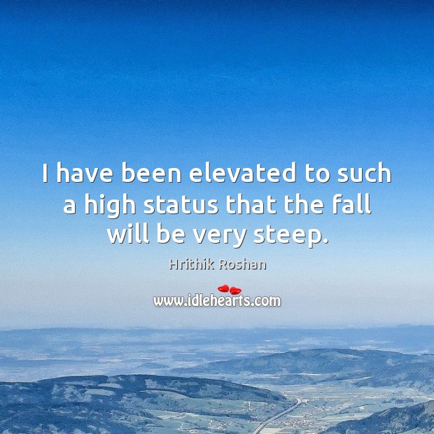 I have been elevated to such a high status that the fall will be very steep. Hrithik Roshan Picture Quote