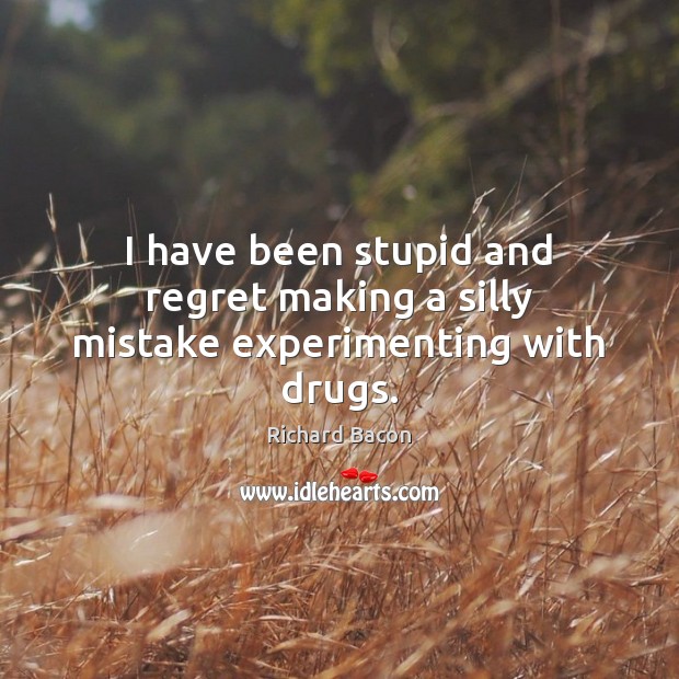 I have been stupid and regret making a silly mistake experimenting with drugs. Richard Bacon Picture Quote