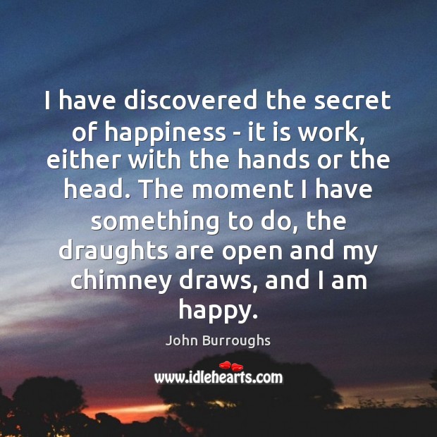 I have discovered the secret of happiness – it is work, either John Burroughs Picture Quote