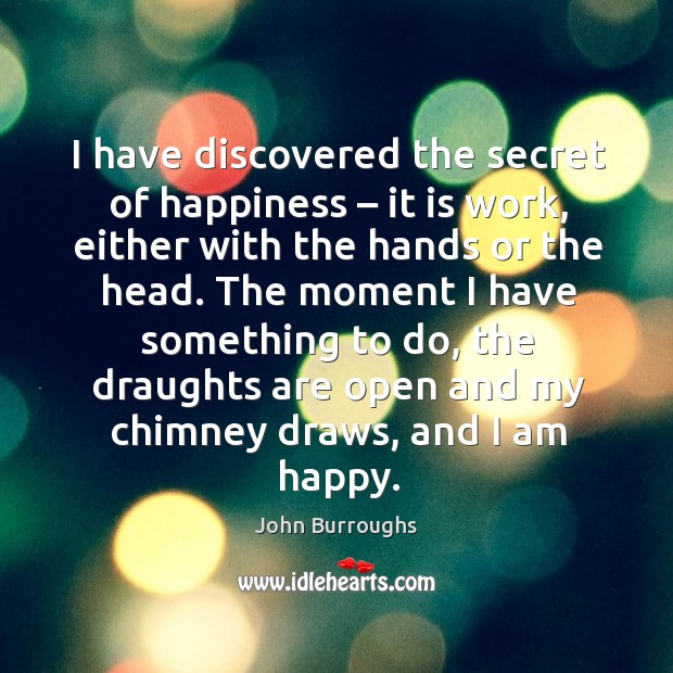 I have discovered the secret of happiness – it is work John Burroughs Picture Quote