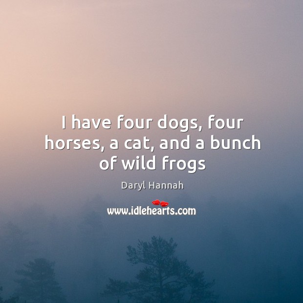 I have four dogs, four horses, a cat, and a bunch of wild frogs Daryl Hannah Picture Quote