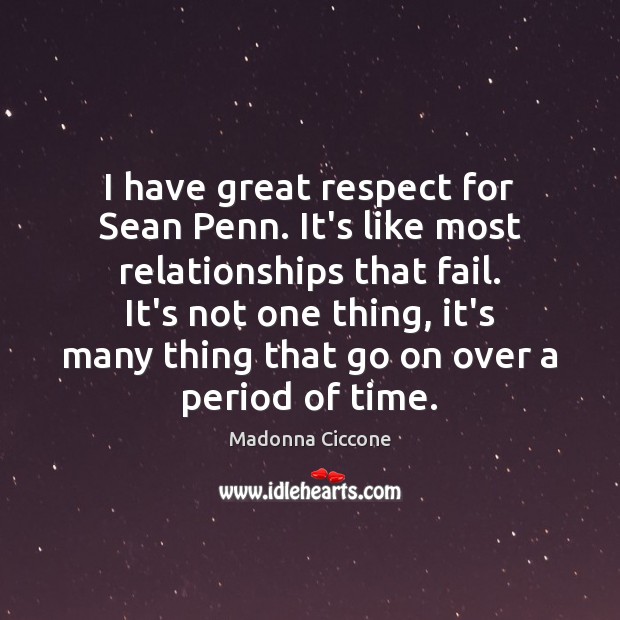 I have great respect for Sean Penn. It’s like most relationships that Madonna Ciccone Picture Quote
