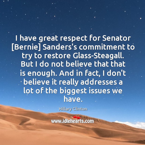 I have great respect for Senator [Bernie] Sanders’s commitment to try to Hillary Clinton Picture Quote
