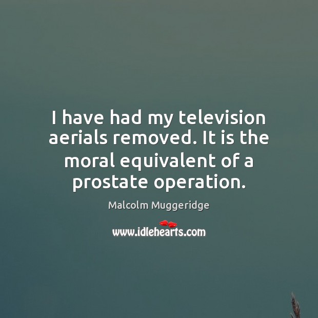 I have had my television aerials removed. It is the moral equivalent Malcolm Muggeridge Picture Quote