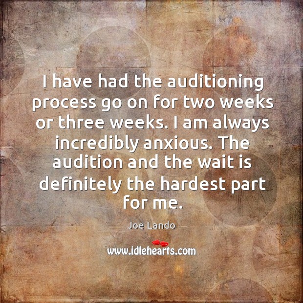 I have had the auditioning process go on for two weeks or three weeks. Joe Lando Picture Quote