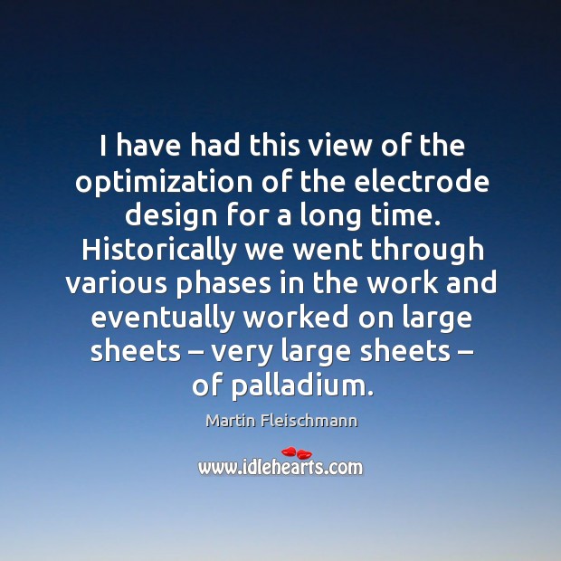 I have had this view of the optimization of the electrode design for a long time. Martin Fleischmann Picture Quote