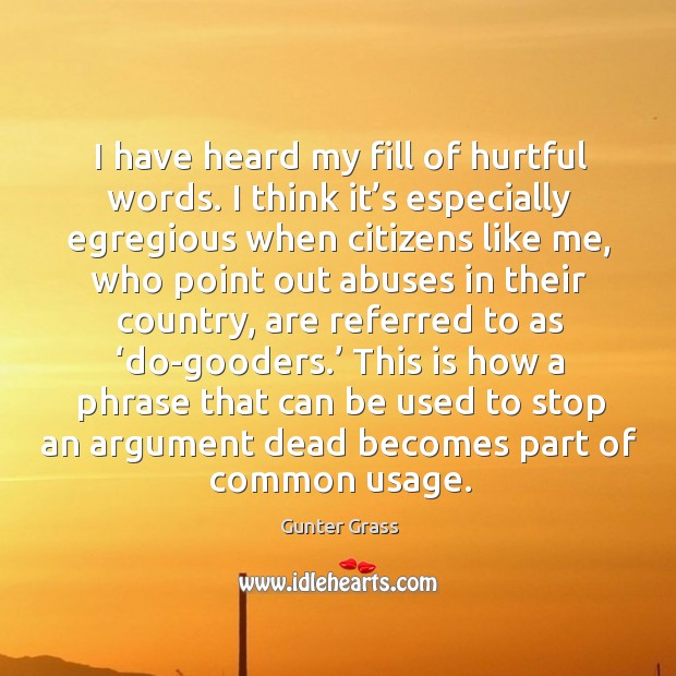 I have heard my fill of hurtful words. I think it’s especially egregious when citizens like me Gunter Grass Picture Quote