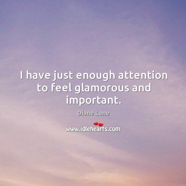 I have just enough attention to feel glamorous and important. Diane Lane Picture Quote