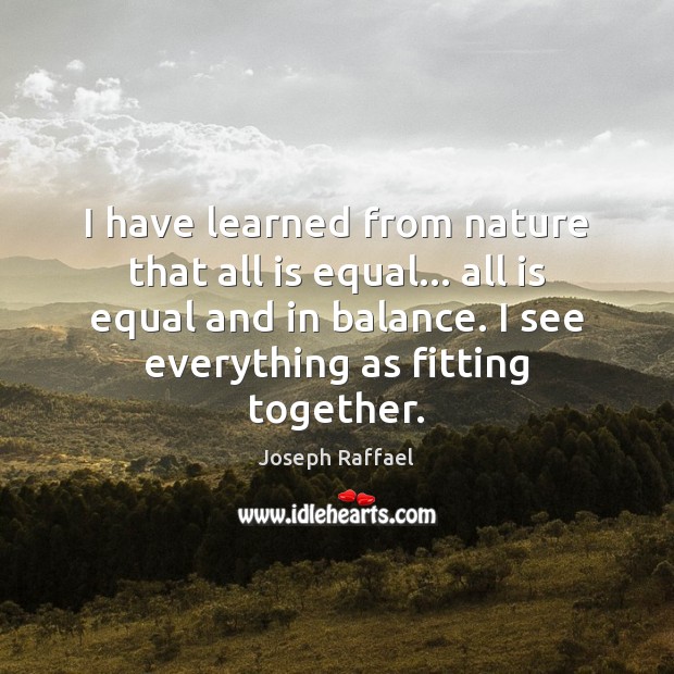 I have learned from nature that all is equal… all is equal Joseph Raffael Picture Quote
