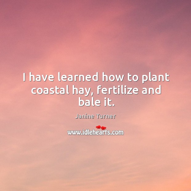 I have learned how to plant coastal hay, fertilize and bale it. Janine Turner Picture Quote