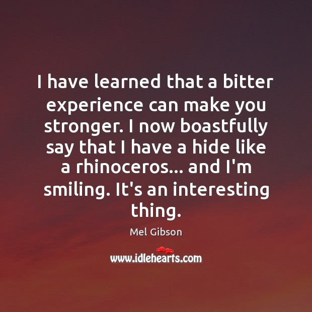 I have learned that a bitter experience can make you stronger. I Mel Gibson Picture Quote