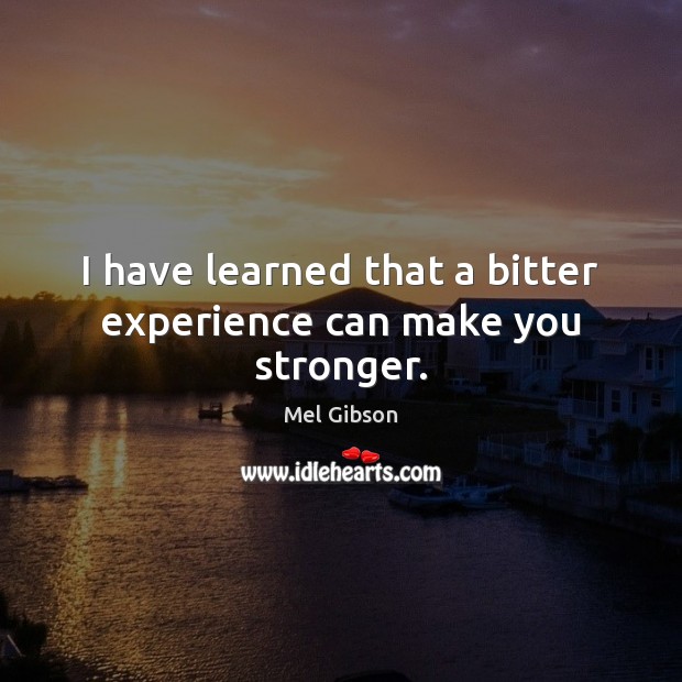 I have learned that a bitter experience can make you stronger. Mel Gibson Picture Quote