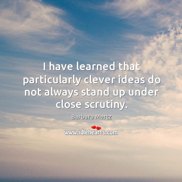 I have learned that particularly clever ideas do not always stand up under close scrutiny. Barbara Mertz Picture Quote