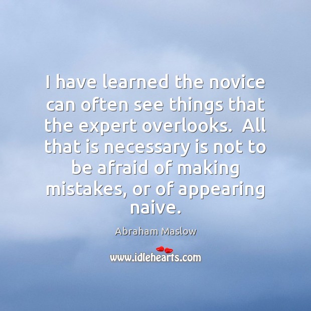 I have learned the novice can often see things that the expert Abraham Maslow Picture Quote