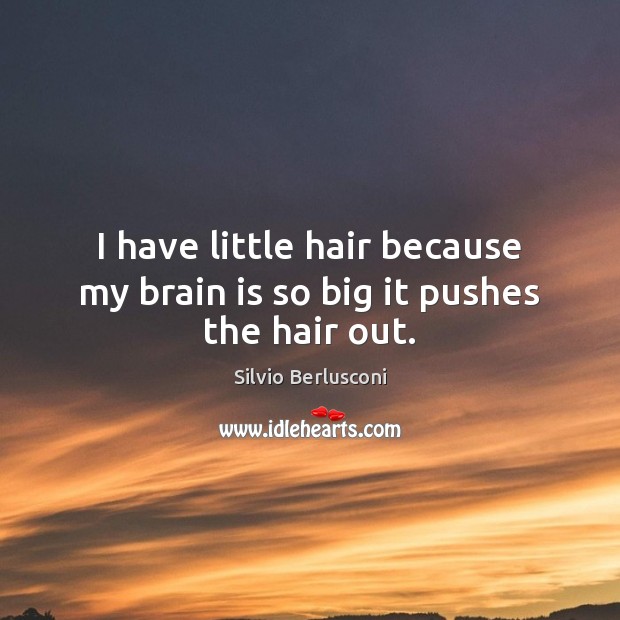 I have little hair because my brain is so big it pushes the hair out. Silvio Berlusconi Picture Quote