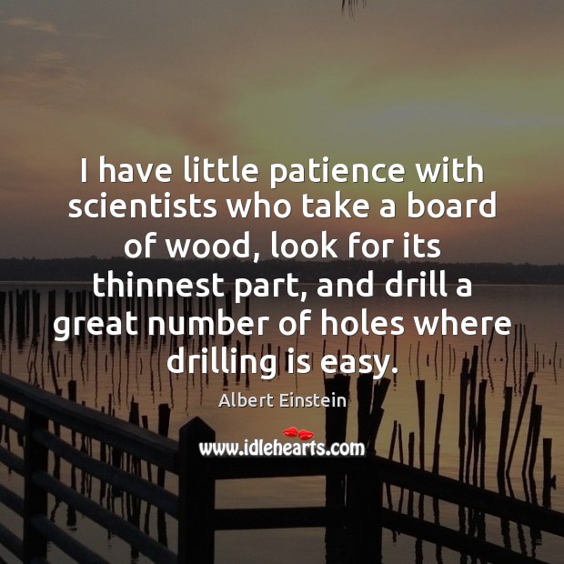 I have little patience with scientists who take a board of wood, Albert Einstein Picture Quote