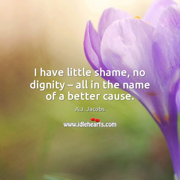 I have little shame, no dignity – all in the name of a better cause. A.J. Jacobs Picture Quote