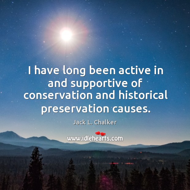 I have long been active in and supportive of conservation and historical preservation causes. Jack L. Chalker Picture Quote