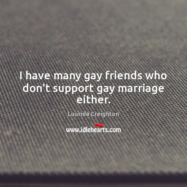 I have many gay friends who don’t support gay marriage either. Lucinda Creighton Picture Quote