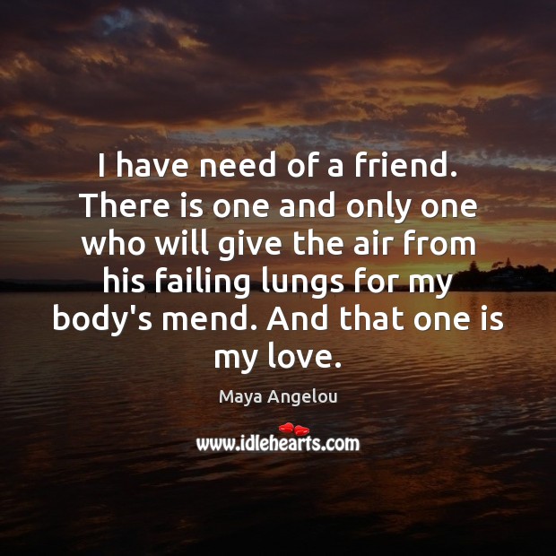 I have need of a friend. There is one and only one Maya Angelou Picture Quote