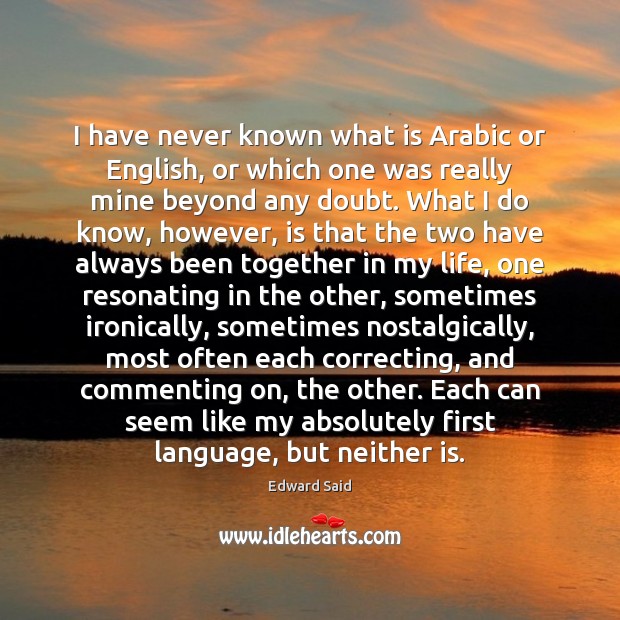 I have never known what is Arabic or English, or which one Edward Said Picture Quote