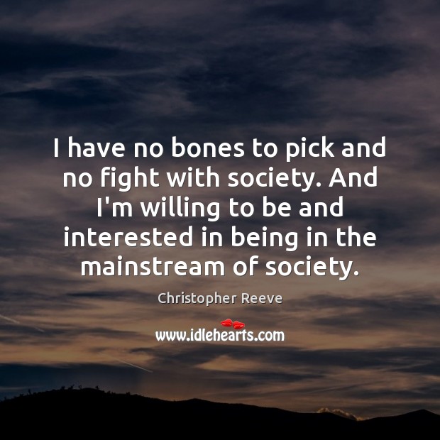 I have no bones to pick and no fight with society. And Christopher Reeve Picture Quote