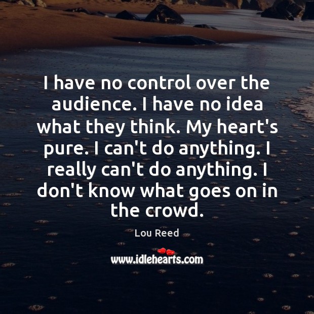 I have no control over the audience. I have no idea what Lou Reed Picture Quote