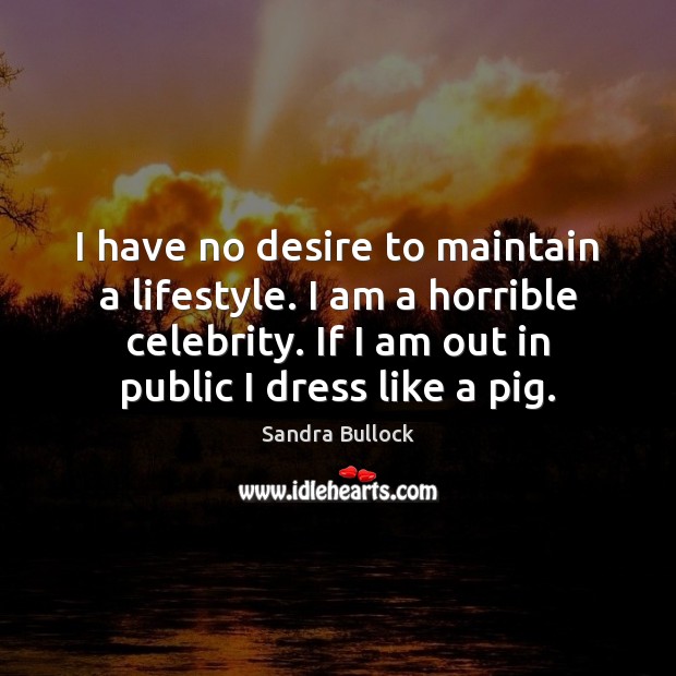 I have no desire to maintain a lifestyle. I am a horrible Sandra Bullock Picture Quote