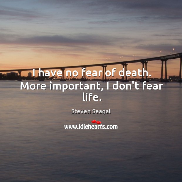 I have no fear of death. More important, I don’t fear life. Steven Seagal Picture Quote