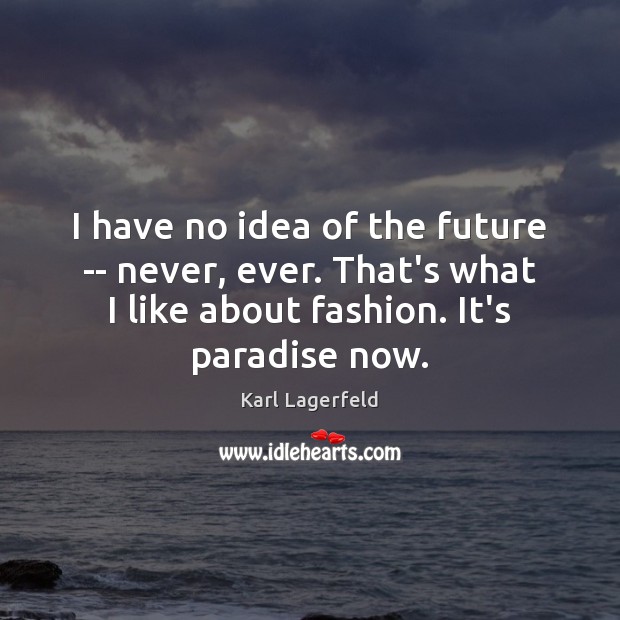 I have no idea of the future — never, ever. That’s what Karl Lagerfeld Picture Quote