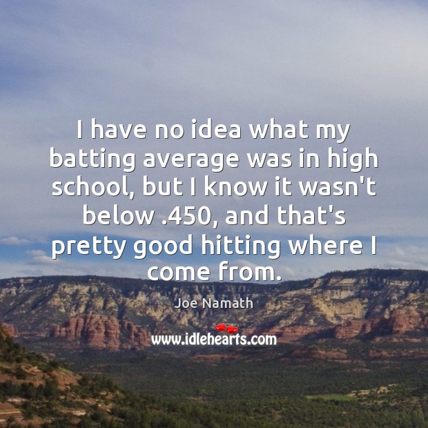 I have no idea what my batting average was in high school, Joe Namath Picture Quote