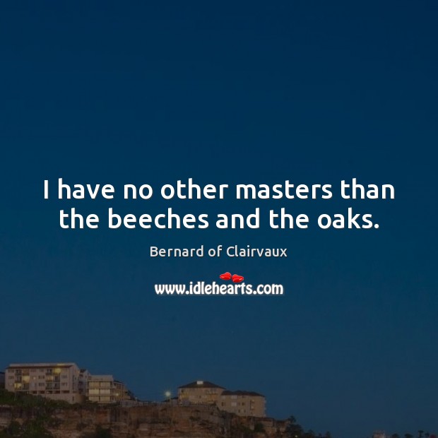 I have no other masters than the beeches and the oaks. Bernard of Clairvaux Picture Quote