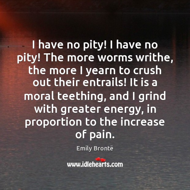 I have no pity! I have no pity! The more worms writhe, Emily Brontë Picture Quote