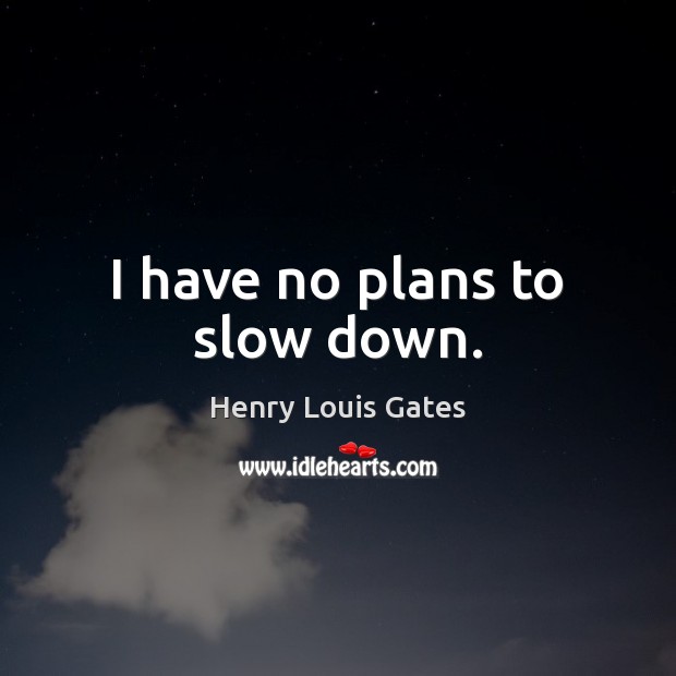 I have no plans to slow down. Henry Louis Gates Picture Quote