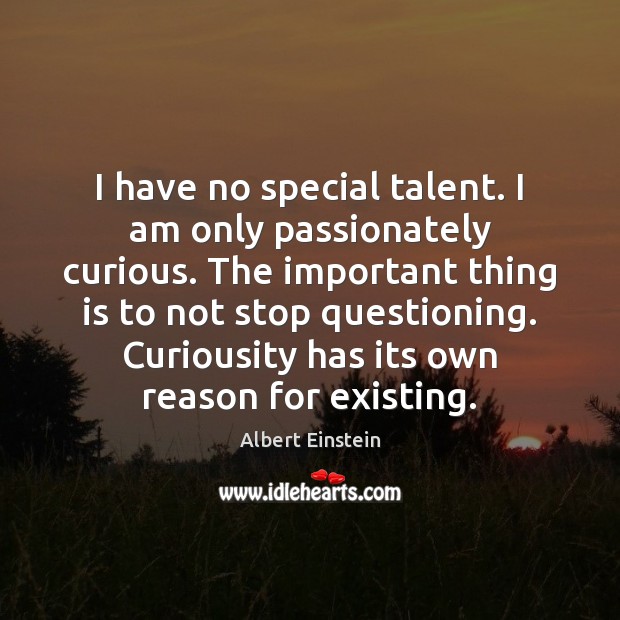 I have no special talent. I am only passionately curious. The important Albert Einstein Picture Quote